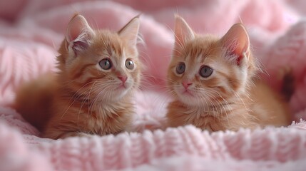 innocence of baby kittens playing on a soft pink background, their playful antics and adorable expressions showcased in stunning 8k full ultra HD resolution