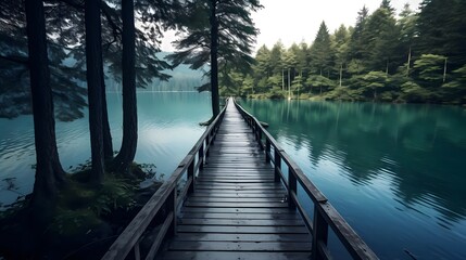 wooden bridge over the lake
