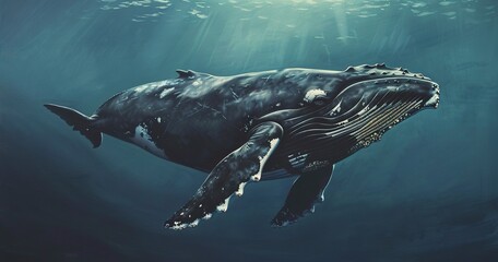 Fototapeta premium North Atlantic Right Whale, gentle giant of the sea, surfacing for air.
