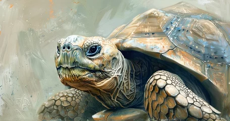 Foto op Canvas Tortoise with a textured shell, wise eyes, plodding along slowly.  © Thanthara