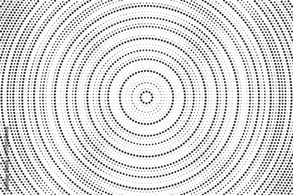 Aufkleber Halftone pattern background with radial effect, round spot shapes, vintage or retro graphic with place for your text. Dotted design element for various purpose.  