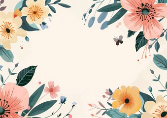 Obraz premium Elegant Floral Background with Blooming Flowers and Butterflies for Invitations and Greeting Cards