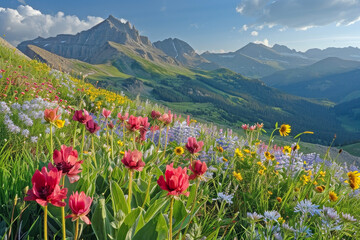 Wildflowers in Bloom Amidst High Mountains: Capturing Beauty in Its Most Natural State
