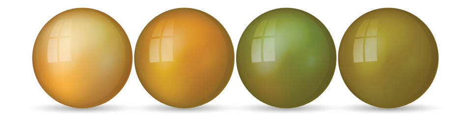 Set with glass colorful balls. Glossy realistic ball, 3D abstract vector illustration highlighted on a white background. Big metal bubble with shadow