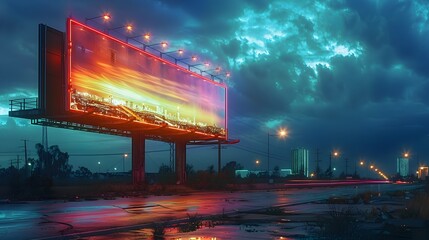 a billboard mockup against a dynamic urban skyline, with sleek architecture and vibrant city lights...