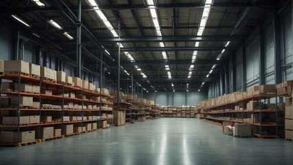 Fototapeta premium Modern warehouse interior with well-organized racks