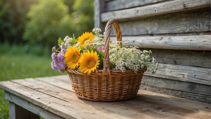 Flower basket with vibrant summer blooms