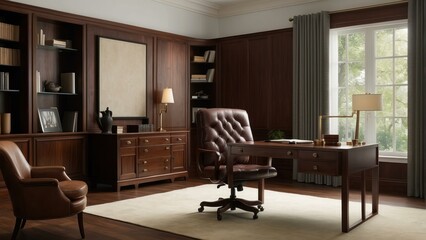 Fototapeta premium Classic home office with wooden furniture