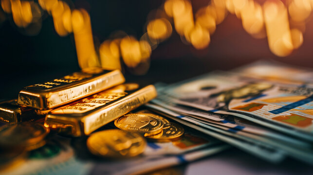 a chart of currency or financy background with as stack of  gold bar. A financial concept. A economic concept.