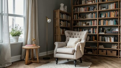 Elegant living room with bookshelves