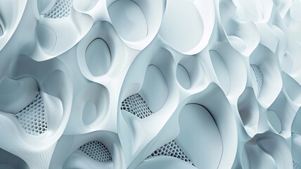 Explore an artful 3D wall abstraction merging organic shapes with futuristic aesthetics,