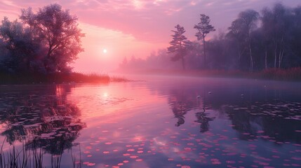 Surrender to the tranquil melody of a misty morning, where soft pastel gradients paint the sky in...