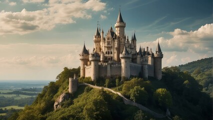 Fototapeta na wymiar Majestic fairytale castle on a hill