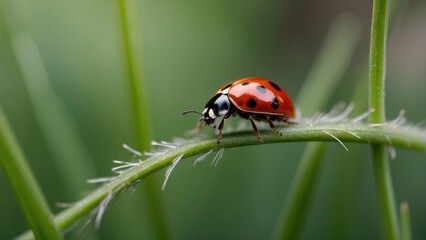 Obraz premium Ladybug crawling on a green stem