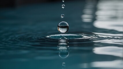 Perfect water droplet making a ripple - obrazy, fototapety, plakaty