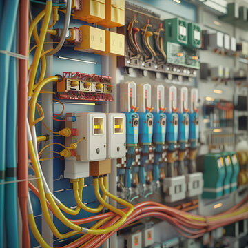 3d illustration of electrical control system with protective devices