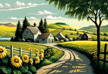 Poster landscape with village © Faisal