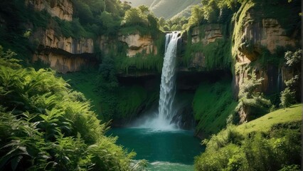 Spectacular waterfall in mountainous area
