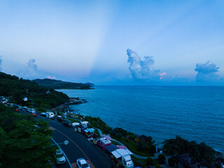 Obraz premium Aerial photography of Jiajing Island, Shimei Bay, Wanning, Hainan, China, in summer evening
