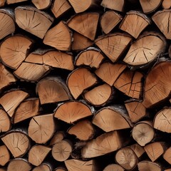 Closeup of stacked firewood, showcasing the texture and patterns in each cut log. Seamless pattern