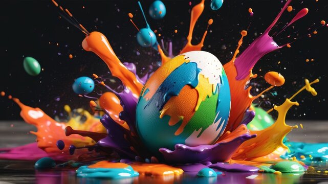 Easter egg colorful explosion. Easter egg paint splash
