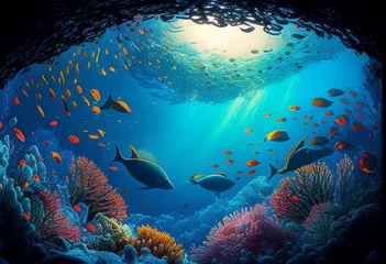 Schilderijen op glas coral reef in the sea © Faisal
