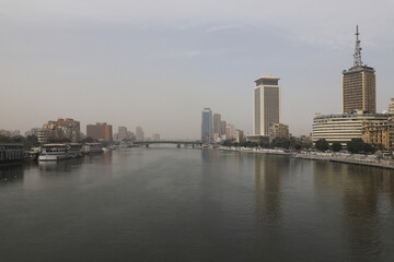 Fototapeta na wymiar TV Building, The Nile, Bridge, Sand Storm