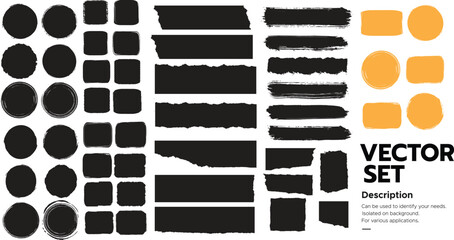  Set vector brush stroke paint stripe and label circle.	