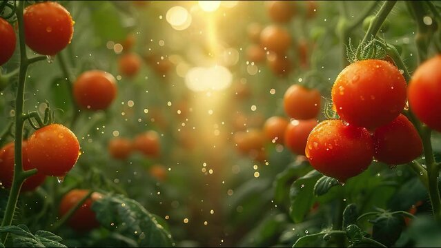  Red  Tomatoes plants, Organic Farming Garden Harvest 4k video 
