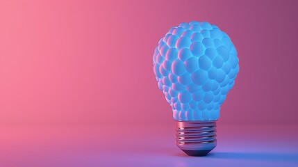 Creative essence in 3D, minimalist bulb with brain pattern, nestled in pastel indigo serenity
