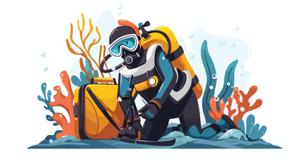 A scuba diver on the luggage illustration flat cart