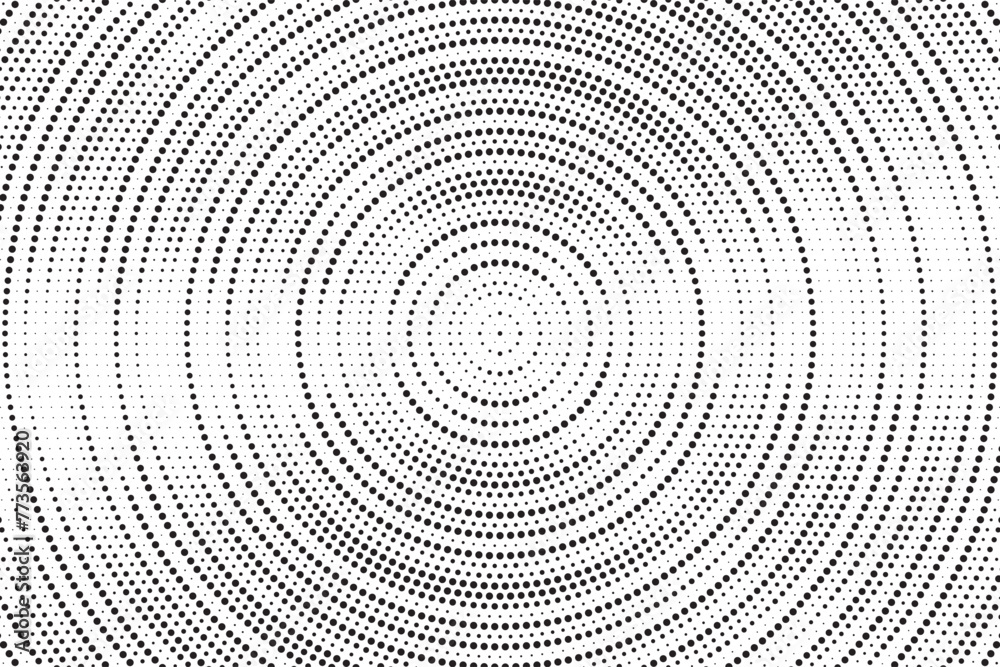 Aufkleber Halftone pattern background with radial effect, round spot shapes, vintage or retro graphic with place for your text. Dotted design element for various purpose.  