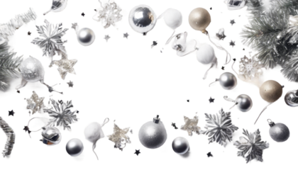 lay background. Christmas silver composition. confetti space white Flat top decorations copy view decoration pattern background new year up high holiday