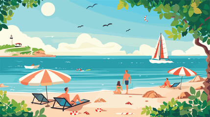 A summer beach holiday illustration flat cartoon va