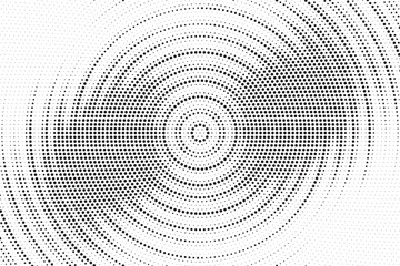 Halftone vector background. Monochrome circular halftone pattern. Abstract geometric dots background. Pop Art comic gradient black white texture. 