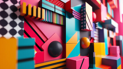 Vibrant geometric shapes and dynamic patterns create a mesmerizing 3D abstraction wall,