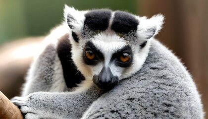 a lemur with its tail curled around its body rest upscaled 14 - obrazy, fototapety, plakaty