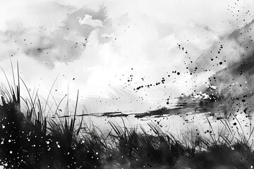 Windy day - Abstract acrylic and watercolor background with splashes and brushstrokes in black and white. My own creation.