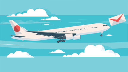 Airplane flying travel with envelope mail vector il - obrazy, fototapety, plakaty