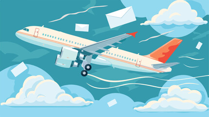 Airplane flying travel with envelope mail vector il - obrazy, fototapety, plakaty