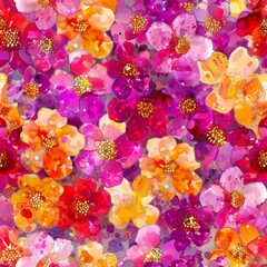 Seamless tiled 2d/3d colorful flowers 