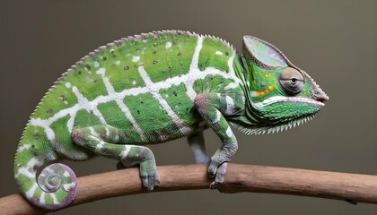 A Chameleon With Its Body Contorted Into A Spiral