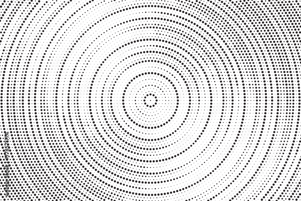 Aufkleber Halftone pattern background with radial effect, round spot shapes, vintage or retro graphic with place for your text. Dotted design element for various purpose.  