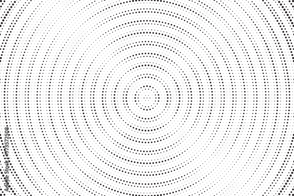 Aufkleber Halftone pattern background with radial effect, round spot shapes, vintage or retro graphic with place for your text. Dotted design element for various purpose.  