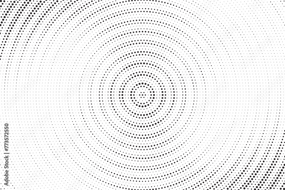 Aufkleber Halftone pattern background with radial effect, round spot shapes, vintage or retro graphic with place for your text. Dotted design element for various purpose.  