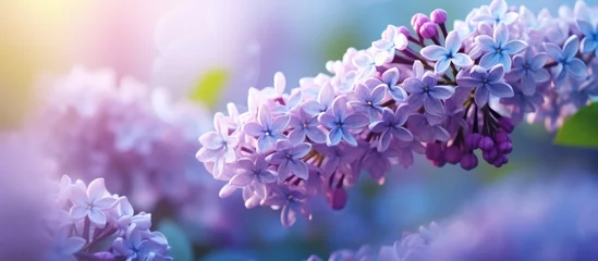 Deurstickers Vibrant purple lila flowers are in full bloom, bathed in the warm sunlight on a beautiful sunny day © AkuAku