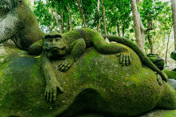 Monkey statues in Monkey Forest, Ubud, Bali, Indonesia.