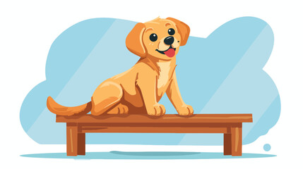 An illustration of a dog sitting on a table flat ca