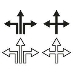 Multi-directional arrow icons. Crossroad sign symbols. Decision making and direction options. Vector illustration. EPS 10.