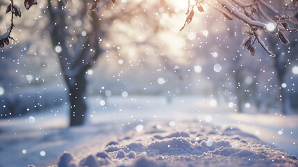 A peaceful winter scene with a delicate blur on the snow background, inviting viewers to embrace...